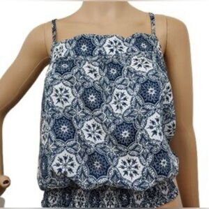 Loft blue banded boho blousy sleeveless tank top shirt M
